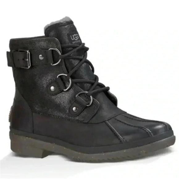 Ugg  Cecile Waterproof Leather Black Boots- US 8 - Picture 1 of 9
